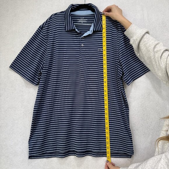 Vineyard Vines Polo Shirt Mens XL Blue White Stripe Performance Golf Stretch - Picture 2 of 9